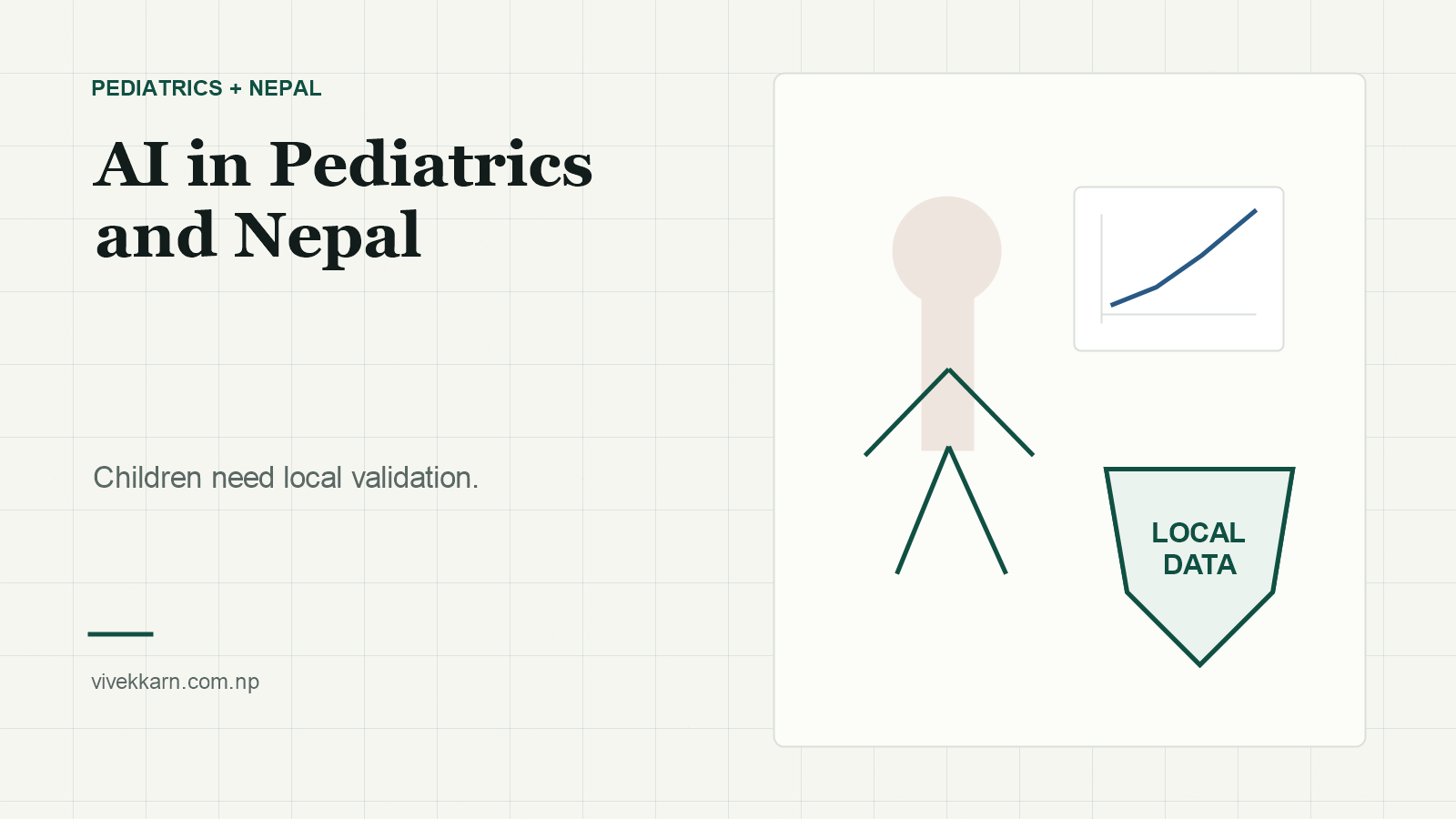 Editorial pediatric AI cover showing child figure, growth chart, and local data shield