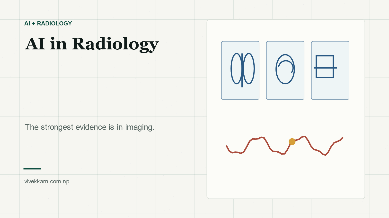 Editorial AI radiology cover showing scan panels and a detection waveform