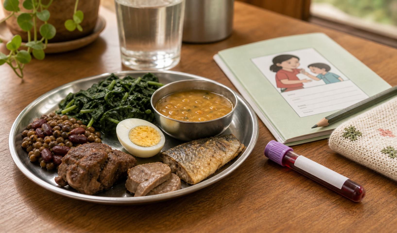 Anemia in children thumbnail with iron-rich foods and blood test