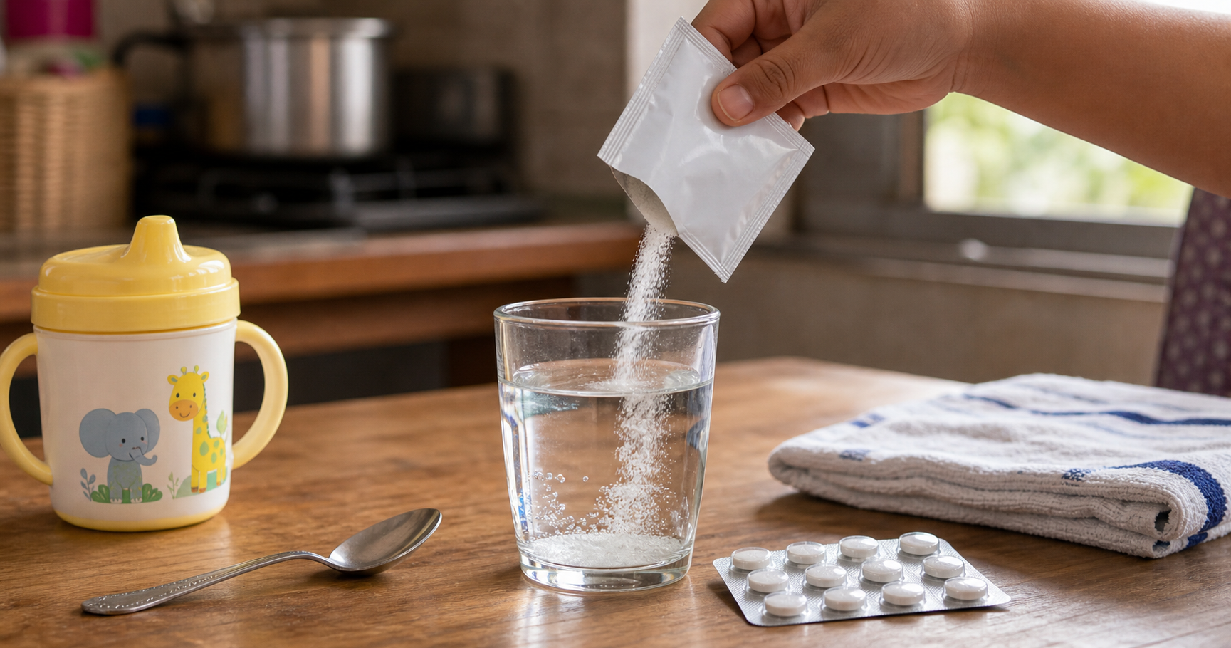 Diarrhea thumbnail showing ORS preparation with water and zinc
