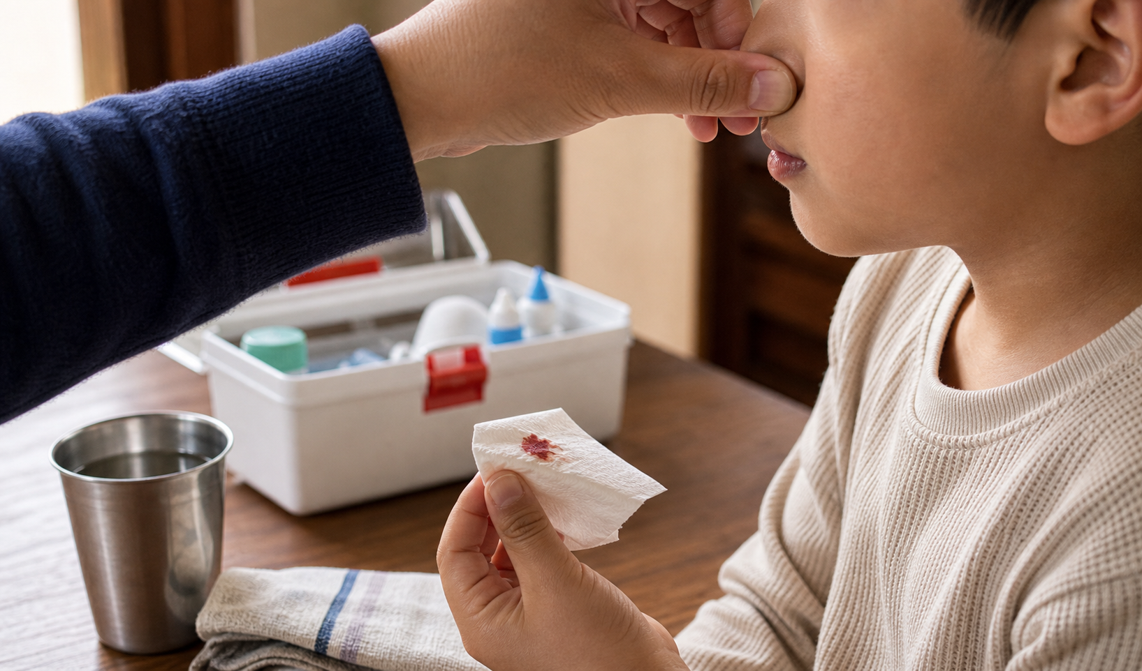 Nosebleeds in children thumbnail showing first aid nose pinch