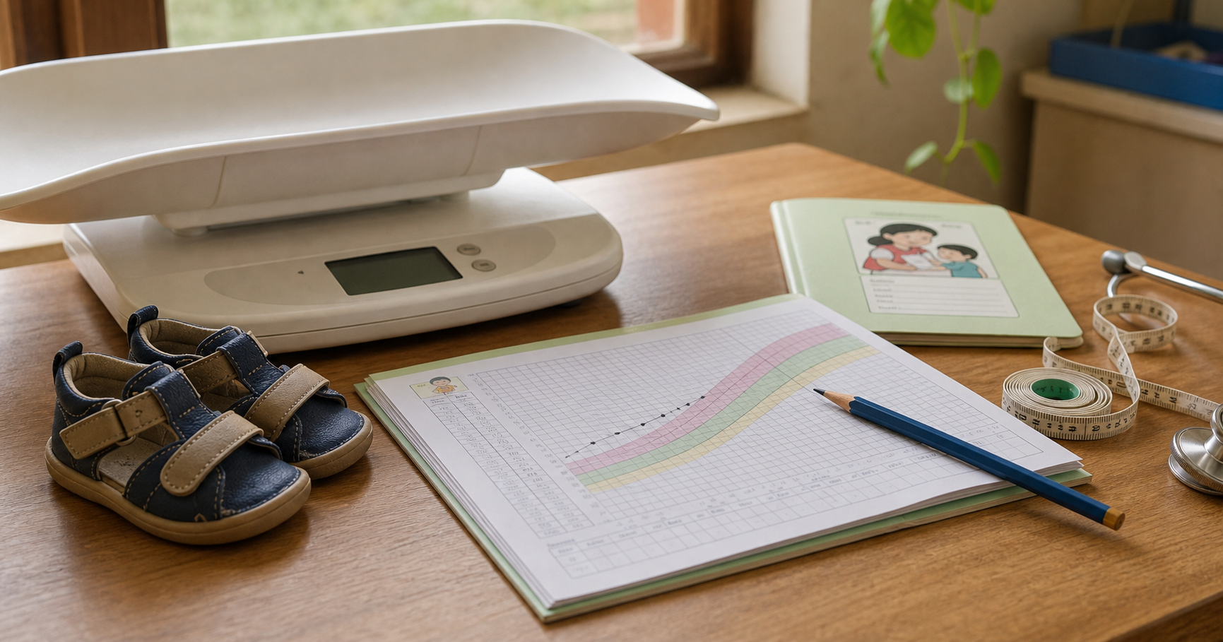 Poor weight gain thumbnail with child weighing scale and growth chart